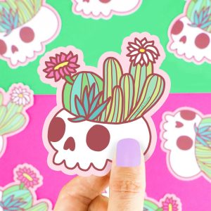 Flowering Cactus Skull Vinyl Sticker