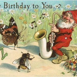Happy Birthday Elf and Frog Vintage Postcard