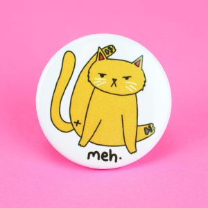 Meh Awkward Kitty Cat Pinback Button