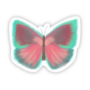 Multicolor Butterfly Painted Sticker Green Outline