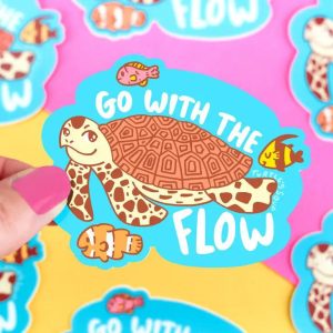 Go With The Flow Be Cool Turtle Holiday Gift Vinyl Sticker