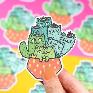 Cactus Cats Cacti Garden Animal Planter Pot Vinyl Sticker