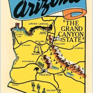 Map of Arizona, the Grand Canyon State – Vintage Image, Magnet