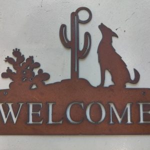 Coyote and Cactus Southwestern Welcome Sign