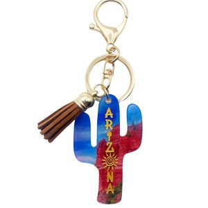 Sedona Red Rock w “ARIZONA” – Acrylic Cactus Bag Charm/ Key Chain